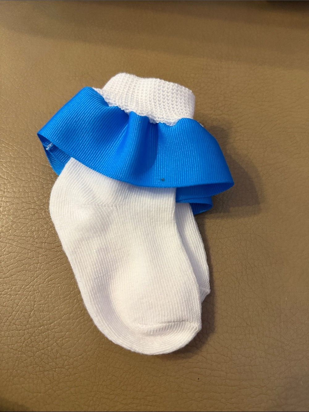 White Baby Socks with Bright Blue Ruffle